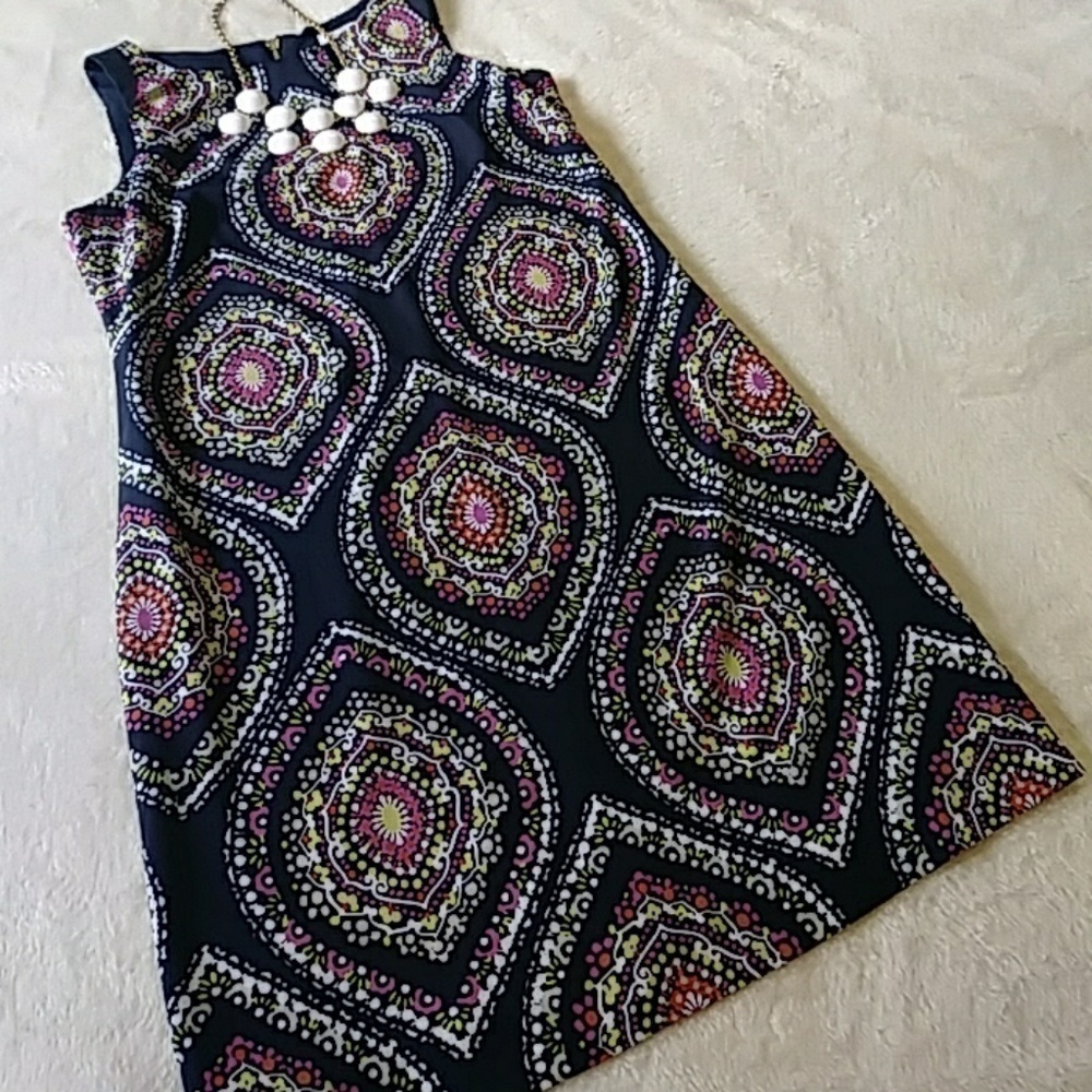 Crown & Ivy Navy and Pink Patterned Mini Dress